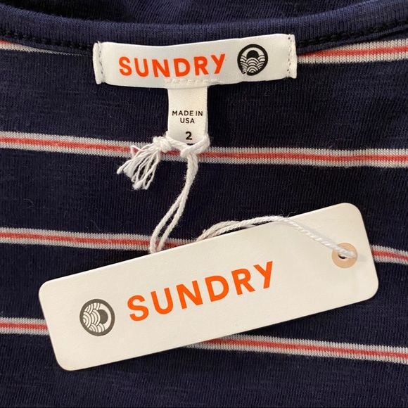 NEW Sundry Faux Wrap Dress Stripe ruched siz 2 M - Picture 4 of 5